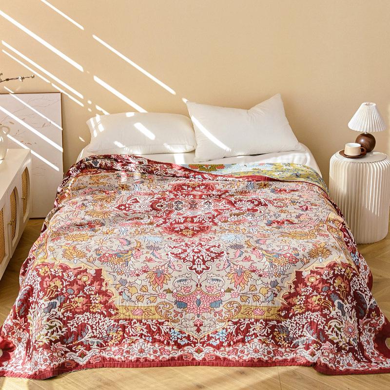 Одеяло 100% хлопок, Винтажный плед «Усадьба», Четырехслойная марлевая простыня, Двусторонняя простыня 150x200cm