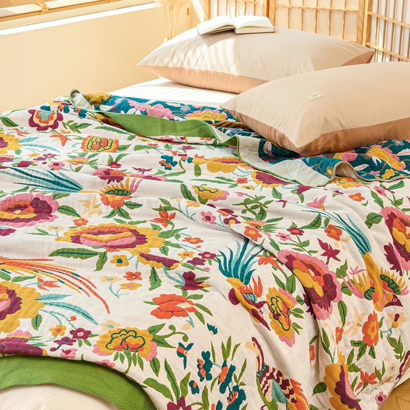 Одеяло 100% хлопок, Простыня, Четырехслойная марлевая простыня, Двустороннее, Золотой Феникс 150x200cm